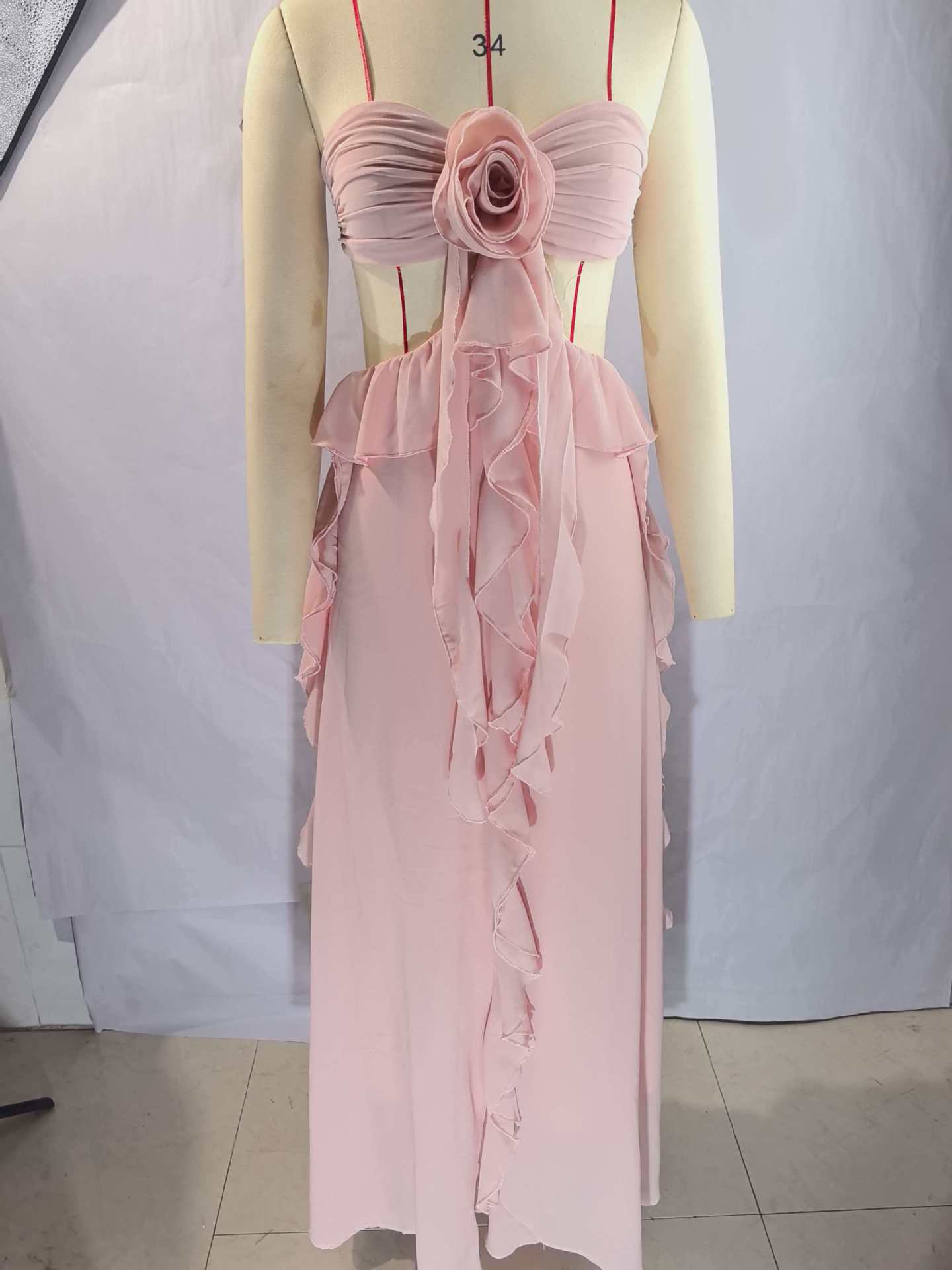 Chiffon Ruffled Tube Top Long Dress