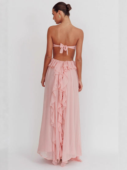 Chiffon Ruffled Tube Top Long Dress