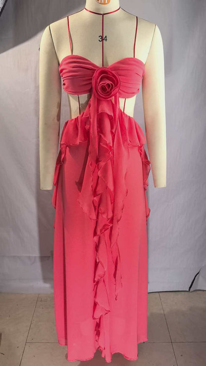 Chiffon Ruffled Tube Top Long Dress