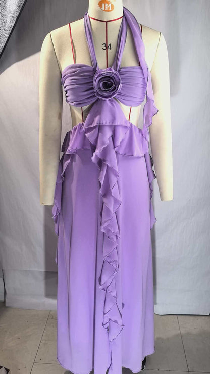 Chiffon Ruffled Tube Top Long Dress