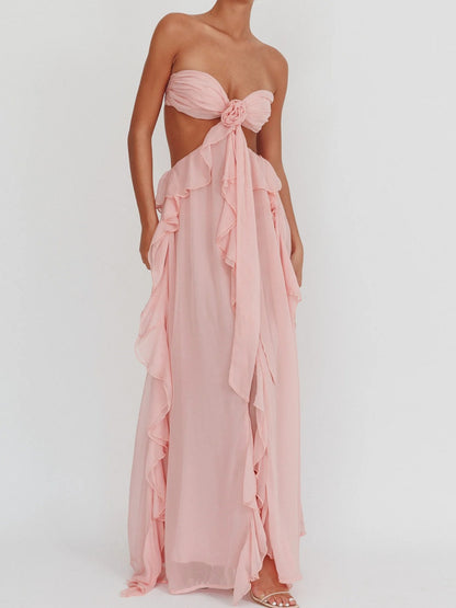 Chiffon Ruffled Tube Top Long Dress